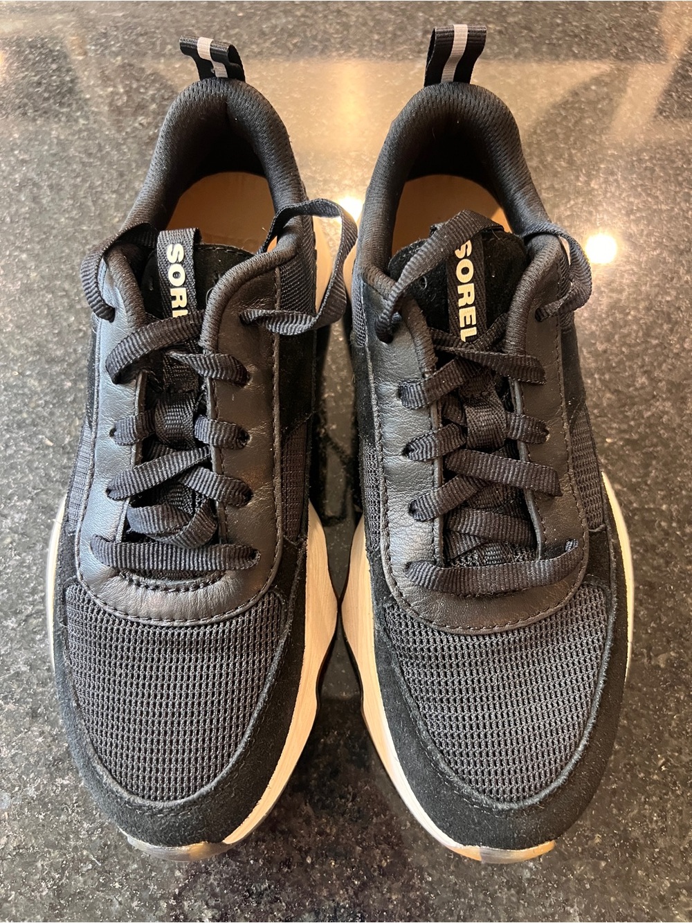 Sorel Black/White/Tortoise Athletic Sneakers, ladies size 7.5, like new.